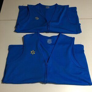 Lot of 2 Walmart Employee Vest Womens Medium Blue Uniform Pockets Zip